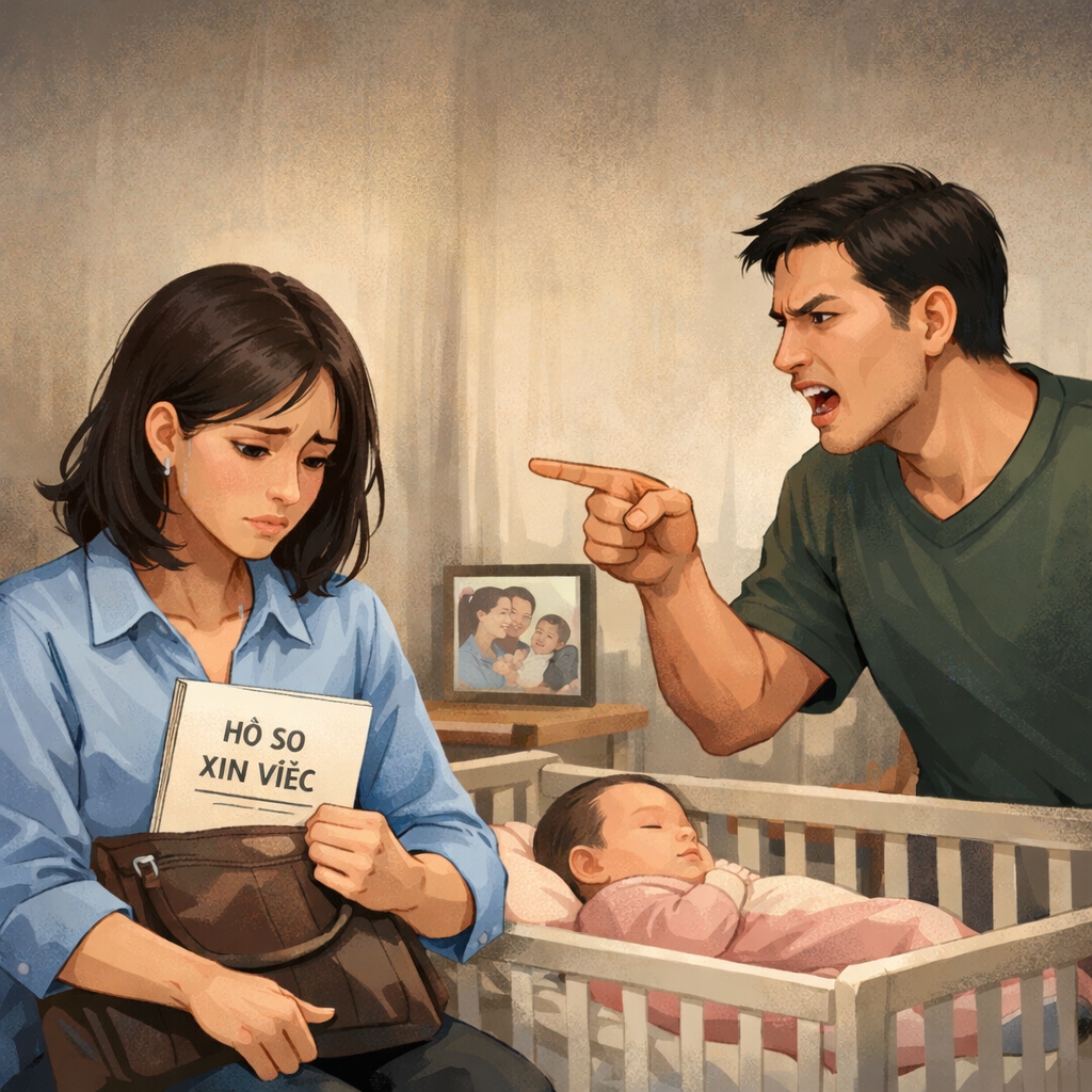 Tôi nói chuyện nghiêm túc với chồng về mong muốn đi làm, anh phản đối (ảnh minh họa: AI)