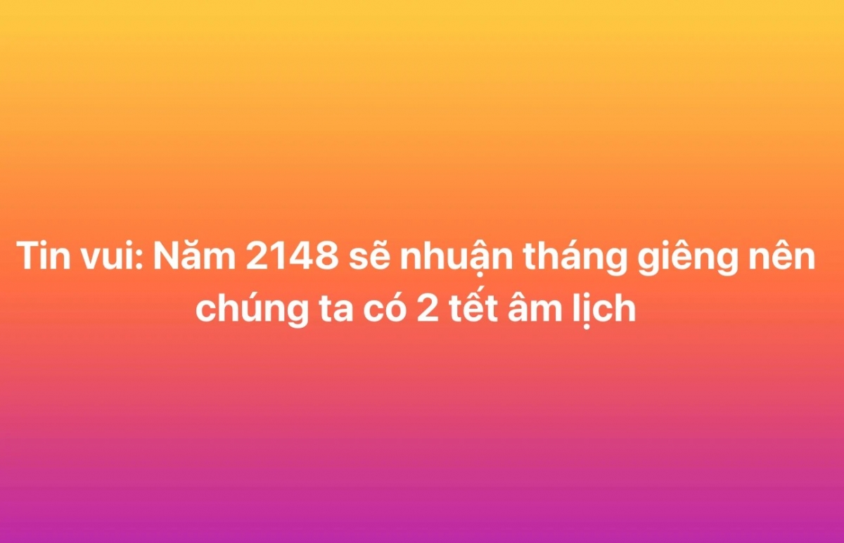 Dân mạng xôn xao năm 2148 Việt Nam đón Tết Nguyên đán 2 lần? (Ảnh chụp màn hình)