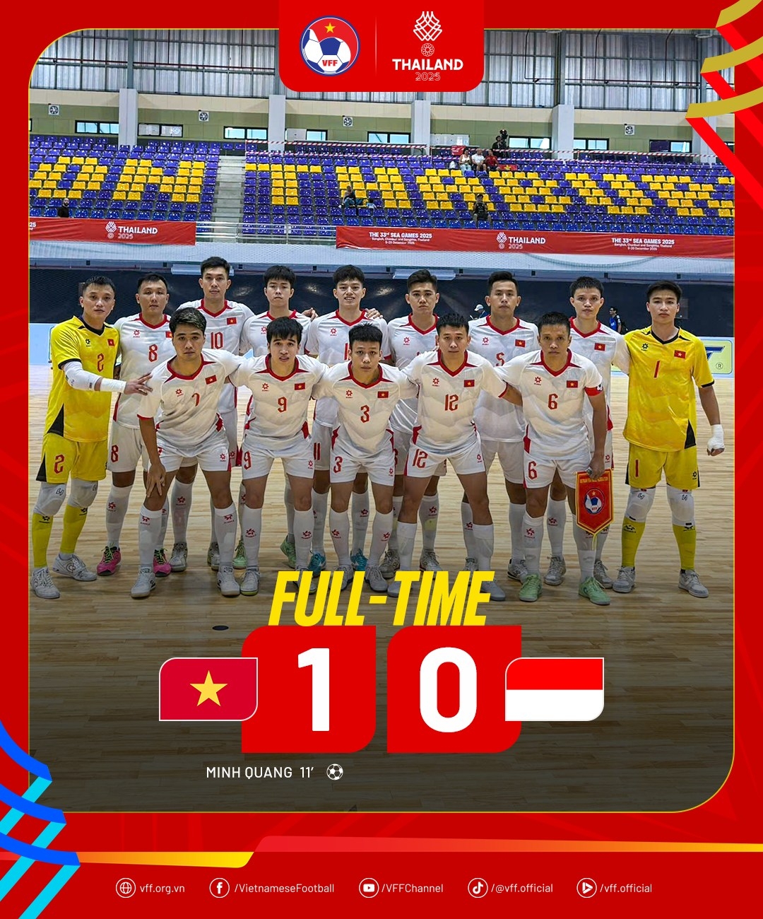 Hình ảnh ĐT Futsal nam Việt Nam thắng ĐT Futsal Indonesia 1-0. (Ảnh: VFF). 