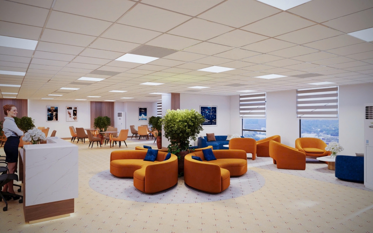 Một mẫu phối cảnh văn phòng mở tại ROX Tower Goldmark Cit, nơi sở hữu cùng lúc 4 mặt thoáng đắt giá giữa không gian đô thị