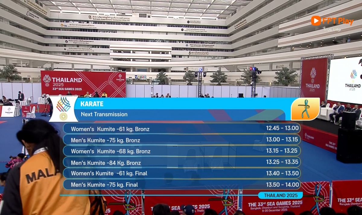 Lịch thi đấu chung kết nội dung Kumite ngày 13/12.