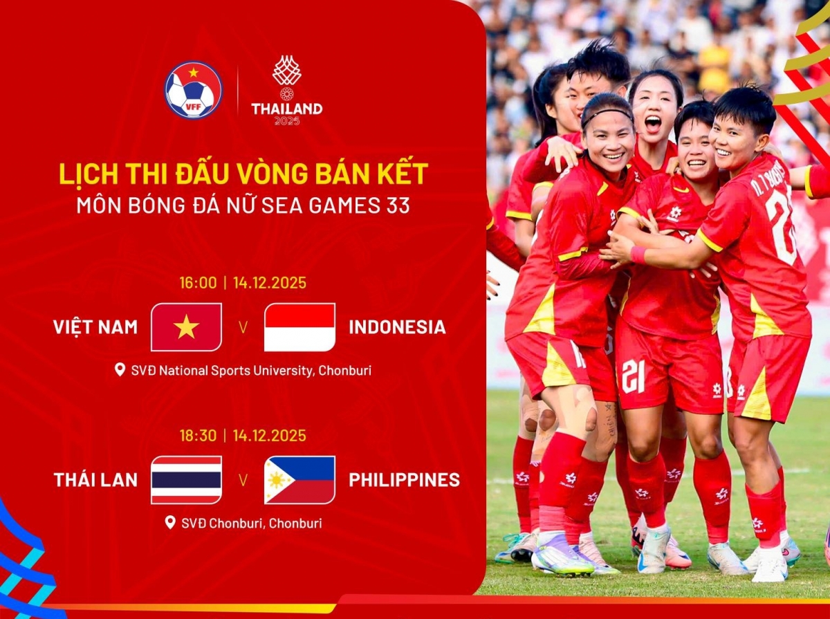 Lịch thi đấu bán kết bóng đá nữ SEA Games 33. (Ảnh: VFF)