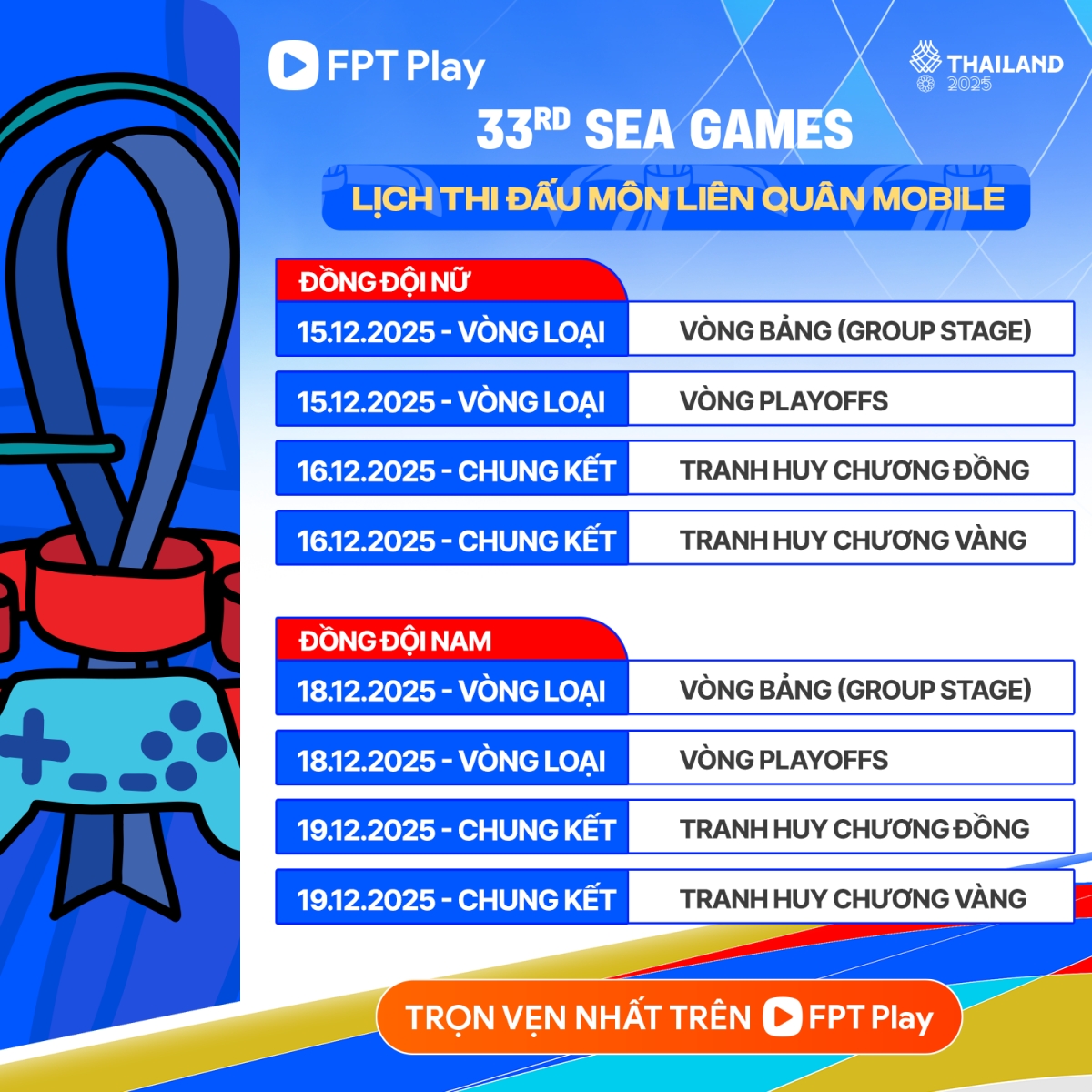 Xem SEA Games 33, sát cánh cùng Đoàn Thể thao Việt Nam, trọn vẹn nhất trên FPT Play, tại: http://fptplay.vn.