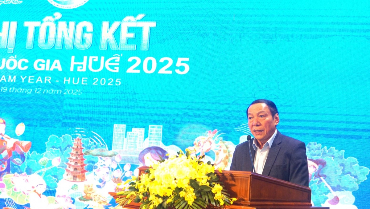 Ông Nguyễn Văn Hùng, Bộ trưởng Bộ Văn hóa Thể thao và Du lịch phát biểu tại Hội nghị tổng kết Năm du lịch Quốc gia- Huế 2025.
