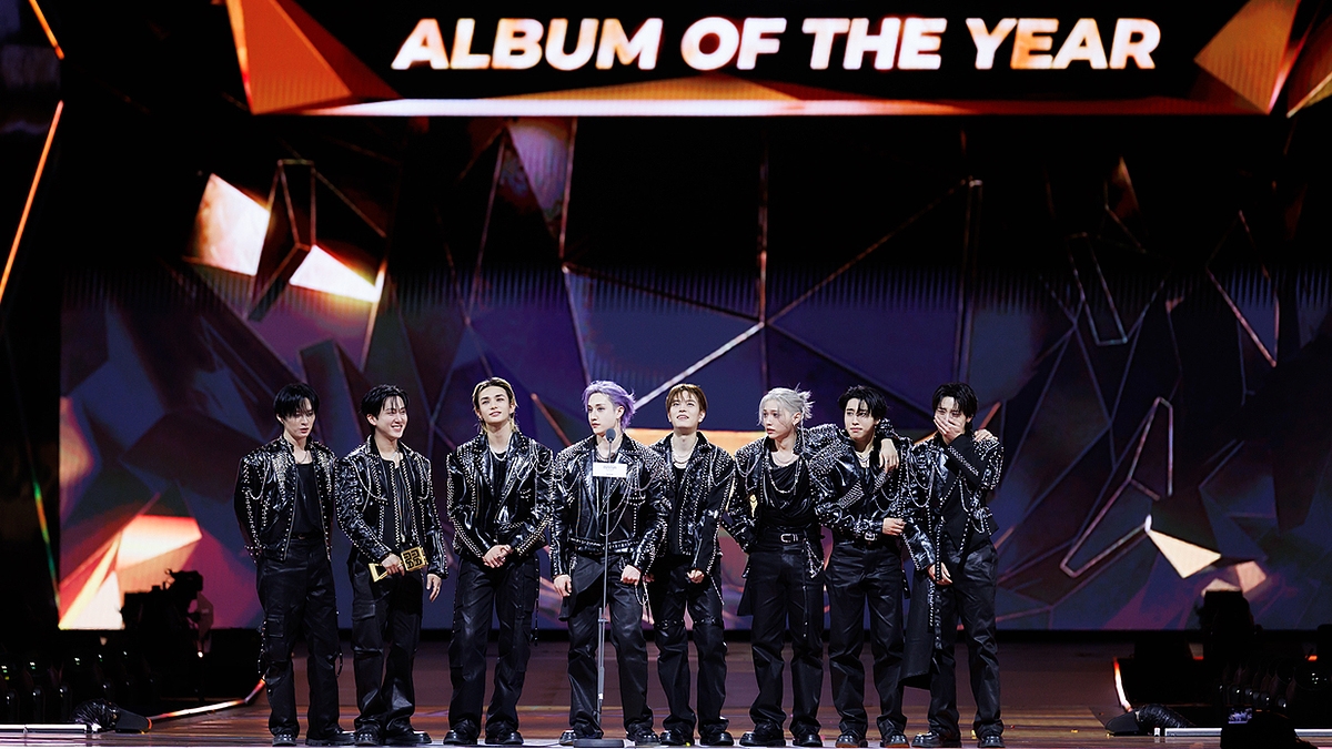 Stray Kids giành giải Album của năm tại Lễ trao giải Mnet Asian Music Awards được tổ chức tại Công viên thể thao Kai Tak ở Hồng Kông. (Ảnh: CJ ENM)