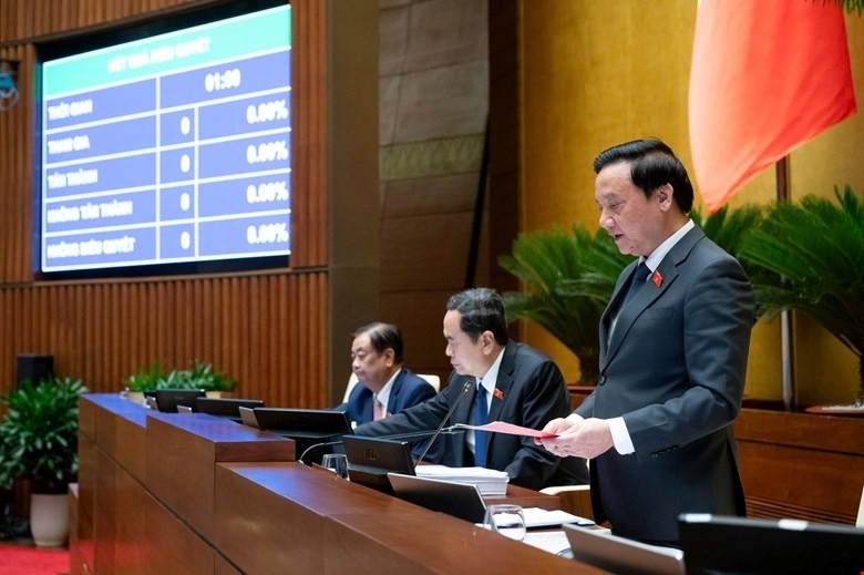 Ngày 5/5/2025, Quốc hội thông qua 2 nghị quyết về sửa đổi, bổ sung Hiến pháp năm 2013.
(Ảnh: Media Quốc hội).