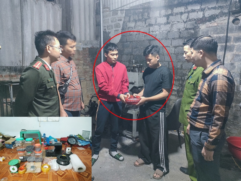 Hai đối tượng Huynh và Đạt cùng tang vật