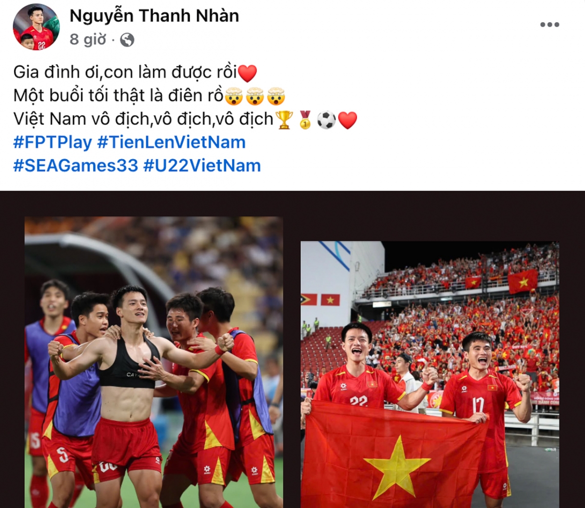 Thanh Nhàn chia sẻ sau khi cùng U22 Việt Nam giành HCV SEA Games 33.