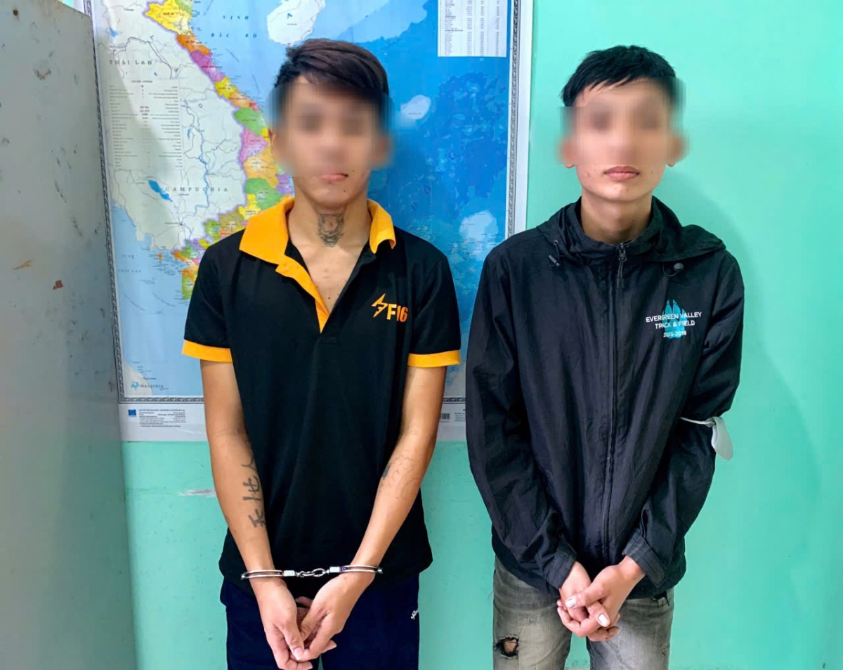 Thạnh Nhật Huy (bên trái) và Hồ Gia Huy bị bắt về hành vi trộm cắp tài sản. Ảnh: CA