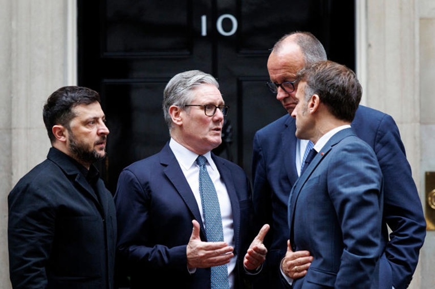 Tổng thống Ukraine Volodymyr Zelensky, Thủ tướng Anh Keir Starmer, Thủ tướng Đức Friedrich Merz và Tổng thống Pháp Emmanuel Macron tại London. Ảnh: EPA