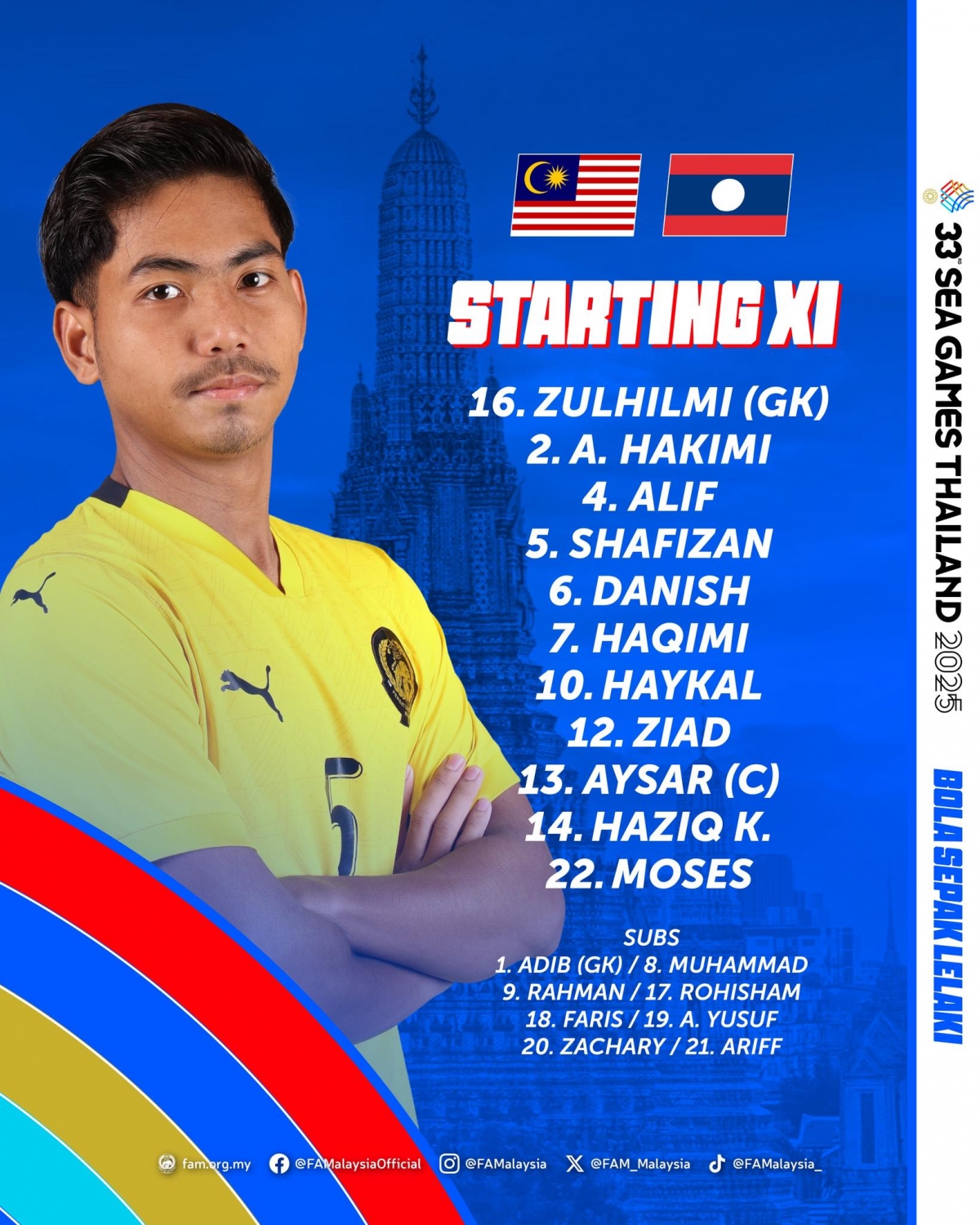 Đội hình xuất phát của U22 Malaysia.