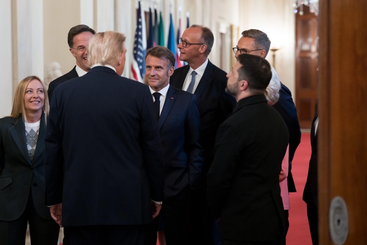 Tổng thống Mỹ Donald Trump tiếp đón các nhà lãnh đạo châu Âu và Ukraine tại Nhà Trắng ngày 18/8/2025. Ảnh: Nhà Trắng