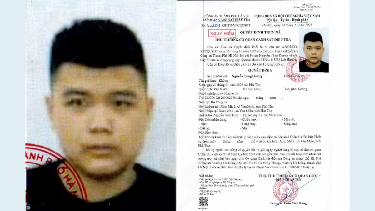 Quyết định truy nã đối tượng Nguyễn Tùng Dương