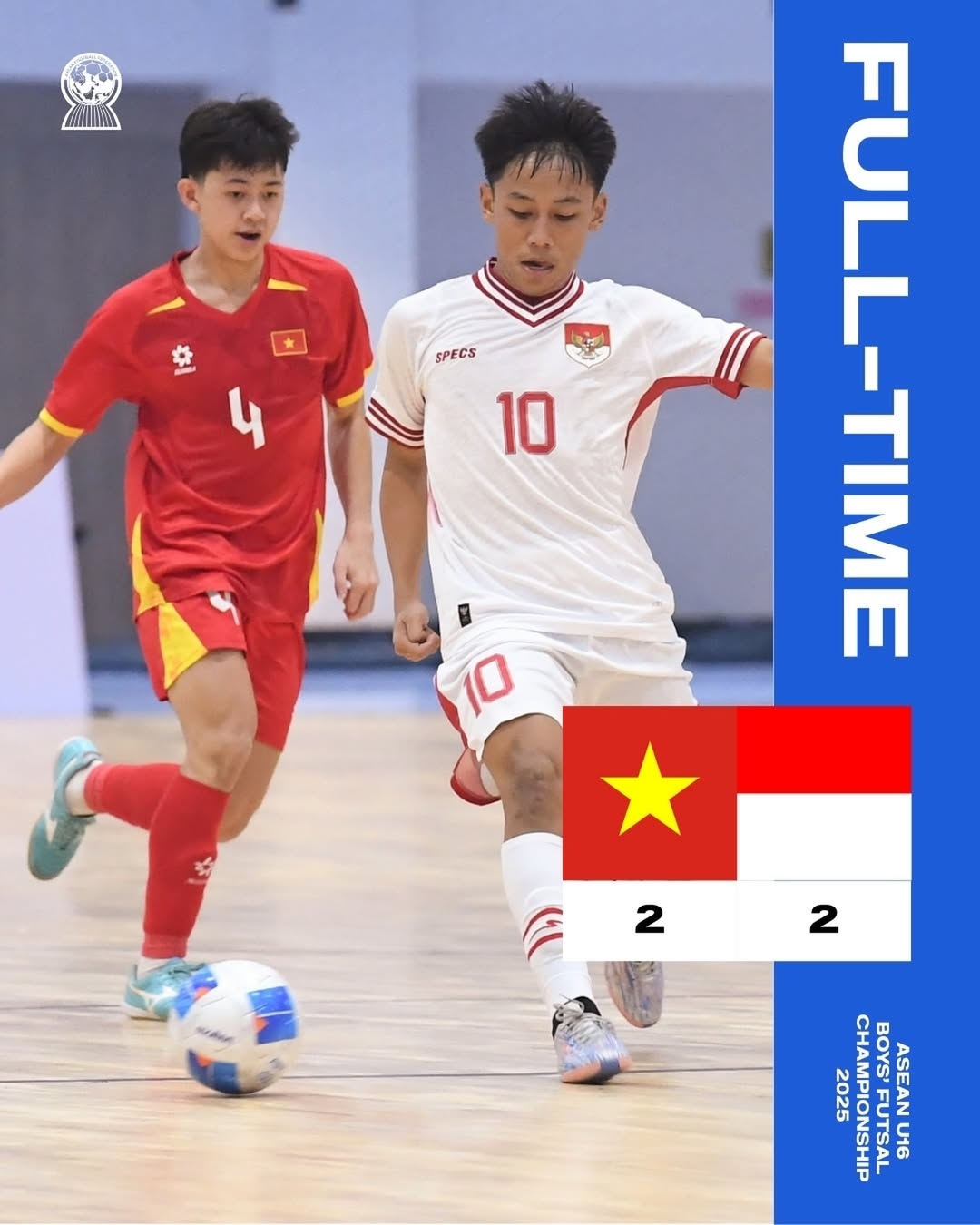 Bị Indonesia dẫn trước hai bàn, nhưng đội tuyển U16 Futsal Việt Nam vẫn thi đấu đầy nỗ lực để ngược dòng giành lại 1 điểm quý giá trong trận ra quân tại Giải Futsal U16 Đông Nam Á 2025.