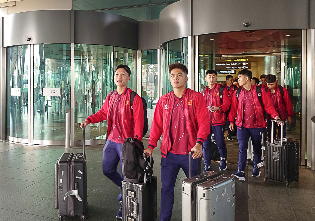 ĐT U23 Việt Nam đã tới Doha (Qatar), chính thức bước vào đợt tập huấn quan trọng trong quá trình chuẩn bị cho VCK U23 châu Á 2026. (Ảnh: VFF)