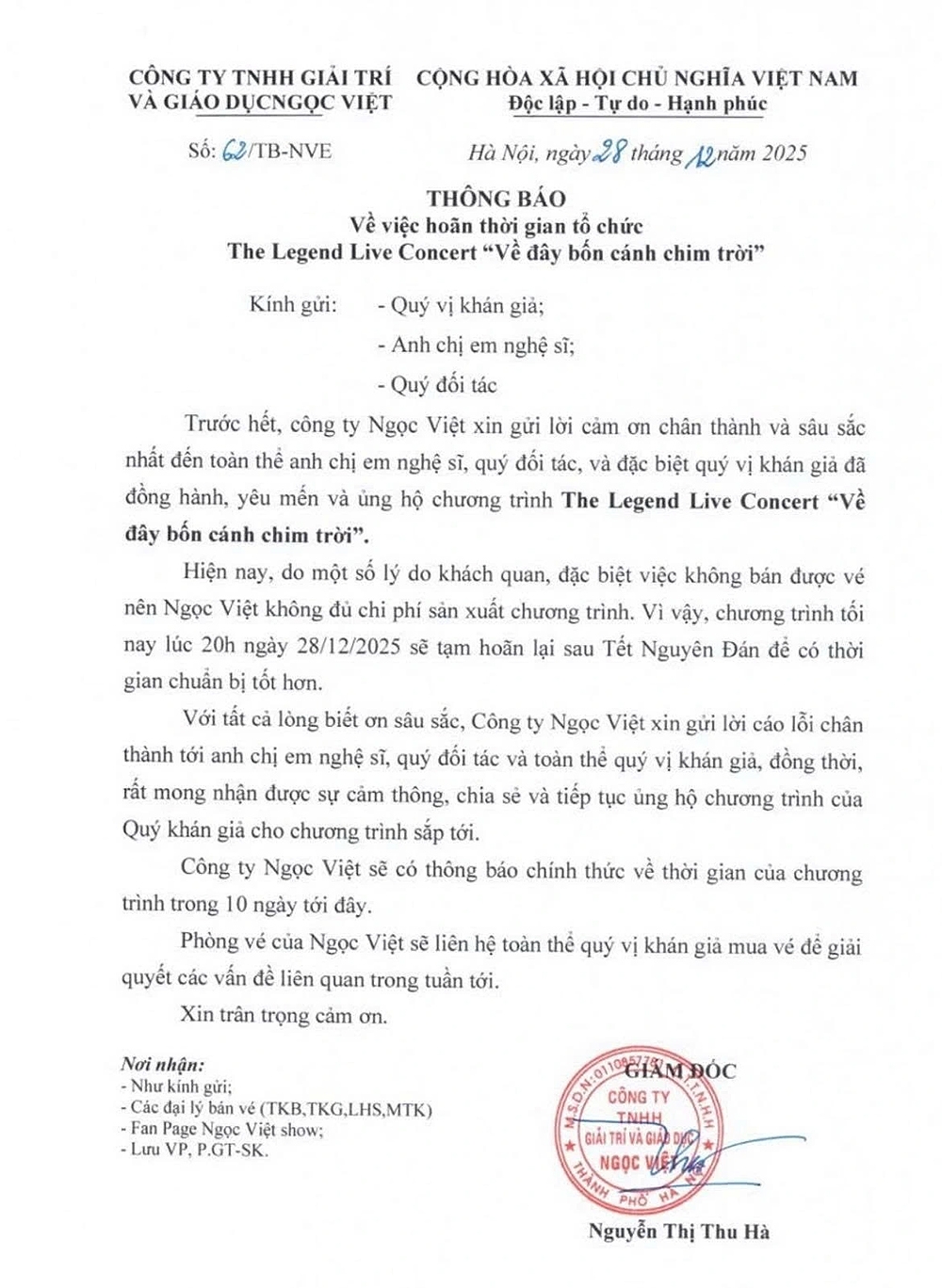 Văn bản từ Công ty TNHH Ngọc Việt Education do Lâm Bảo Ngọc đăng tải trên trang cá nhân.