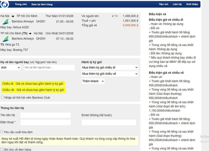 Giá vé khứ hồi nhiều chặng dịp này khá mềm. (Ảnh chụp màn hình).
