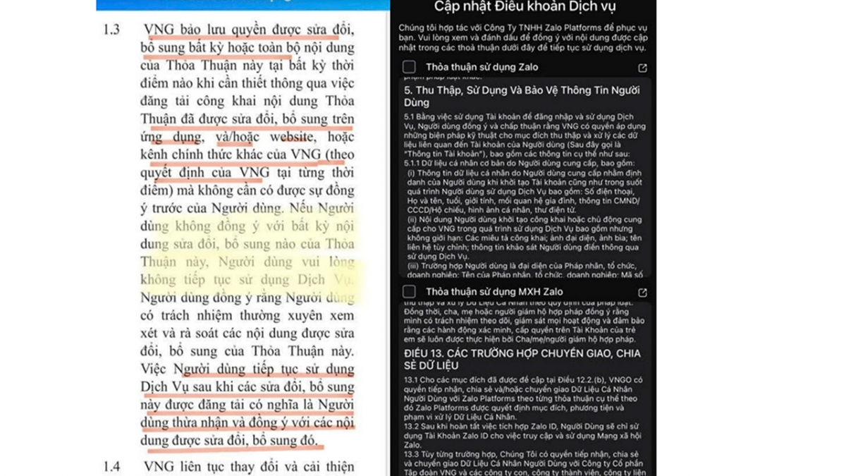 Những điều khoản mới của Zalo làm nhiều người lo lắng.