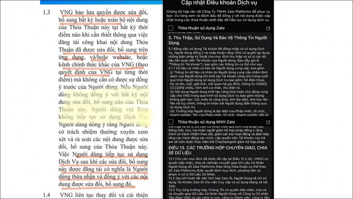 Các Điều khoản được đưa ra trên ứng dụng Zalo khiến người dùng lo lắng