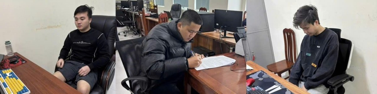 Các đối tượng tại cơ quan công an.