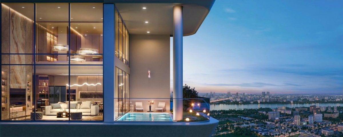 Tầm nhìn trọn sông Hồng &amp; phố cổ ngay từ bể bơi gia đình là một trong những đặc quyền hút khách thuê