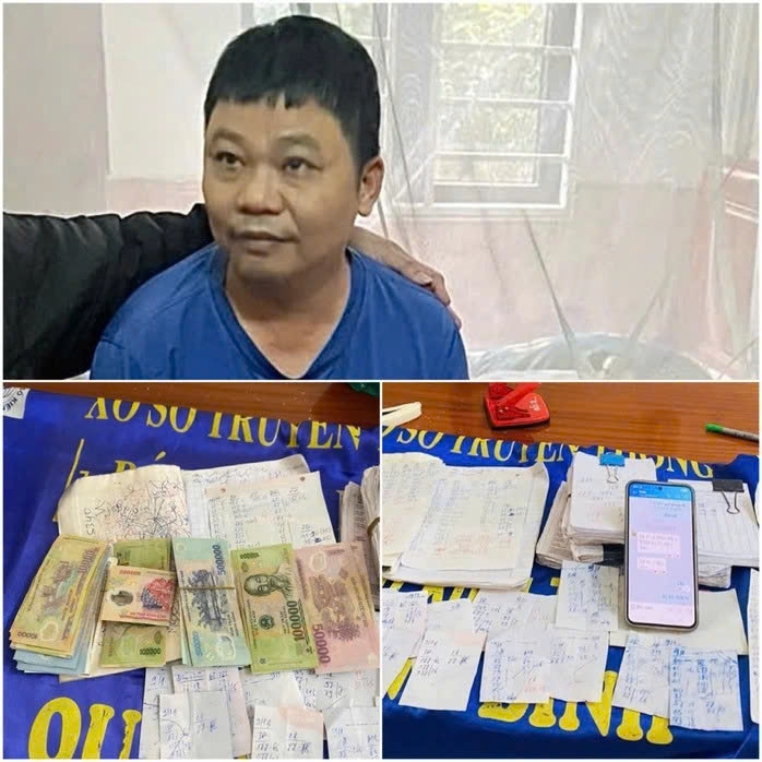 Đối tượng Lại Thế Thiết cùng số tiền giao dịch và tang vật vụ án