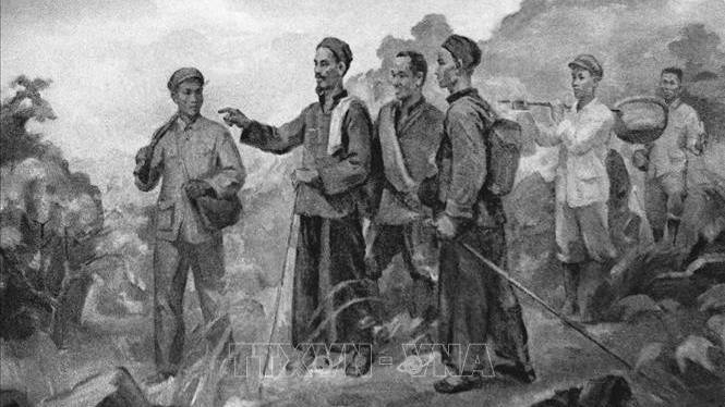 Ngày 28/1/1941, lãnh tụ Nguyễn Ái Quốc và các đồng chí Lê Quảng Ba, Phùng Chí Kiên, Thế An, Đặng Văn Cáp, Hoàng Văn Lộc vượt qua mốc 108 biên giới Việt Nam-Trung Quốc về đến Pác Bó (xã Trường Hà, Hà Quảng, Cao Bằng cũ), một nơi “bí mật” có “hàng rào quần chúng bảo vệ và có đường rút lui”. (Ảnh: TTXVN)
