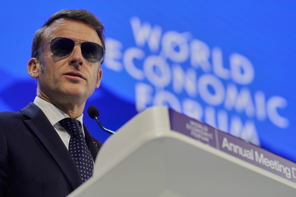 Tổng thống Pháp Macron tại Diễn đàn kinh tế tổ chức tại Davos, Thụy Sĩ. Ảnh: AP