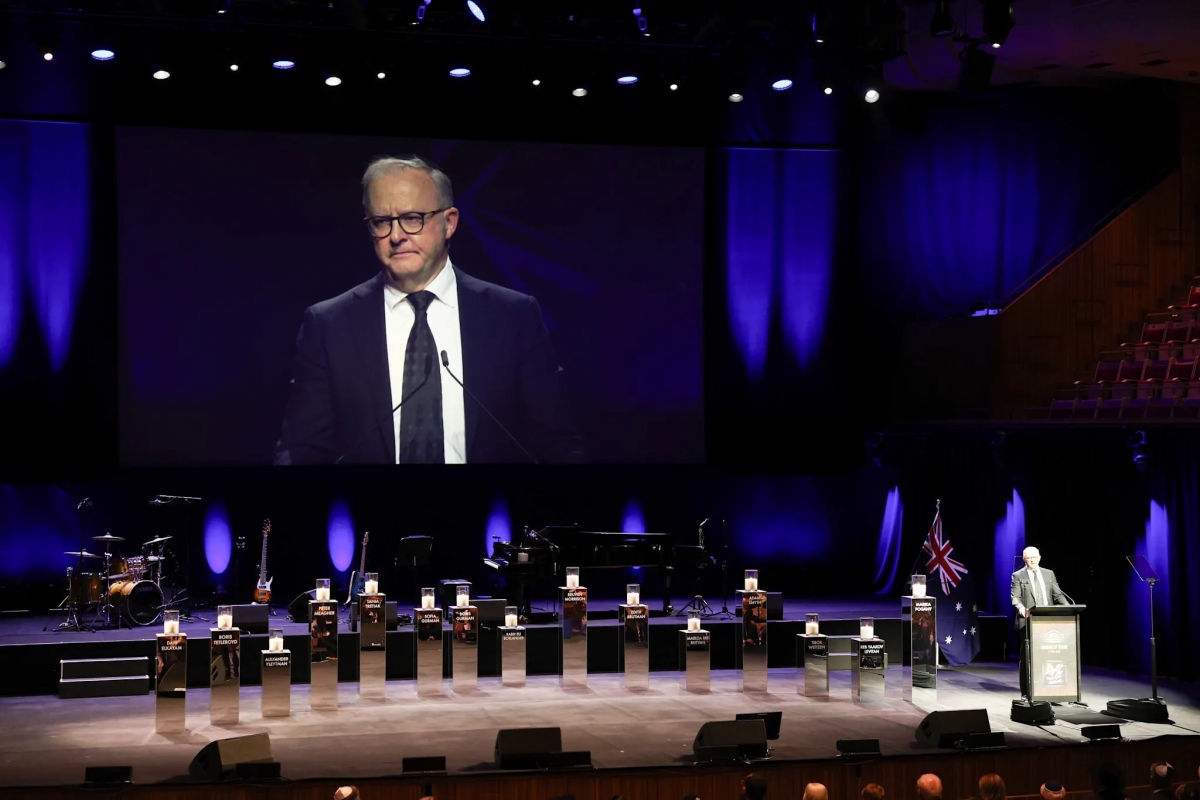 Thủ tướng Australia Anthony Albanese phát biểu tại lễ tưởng niệm. Nguồn: Janie Barrett