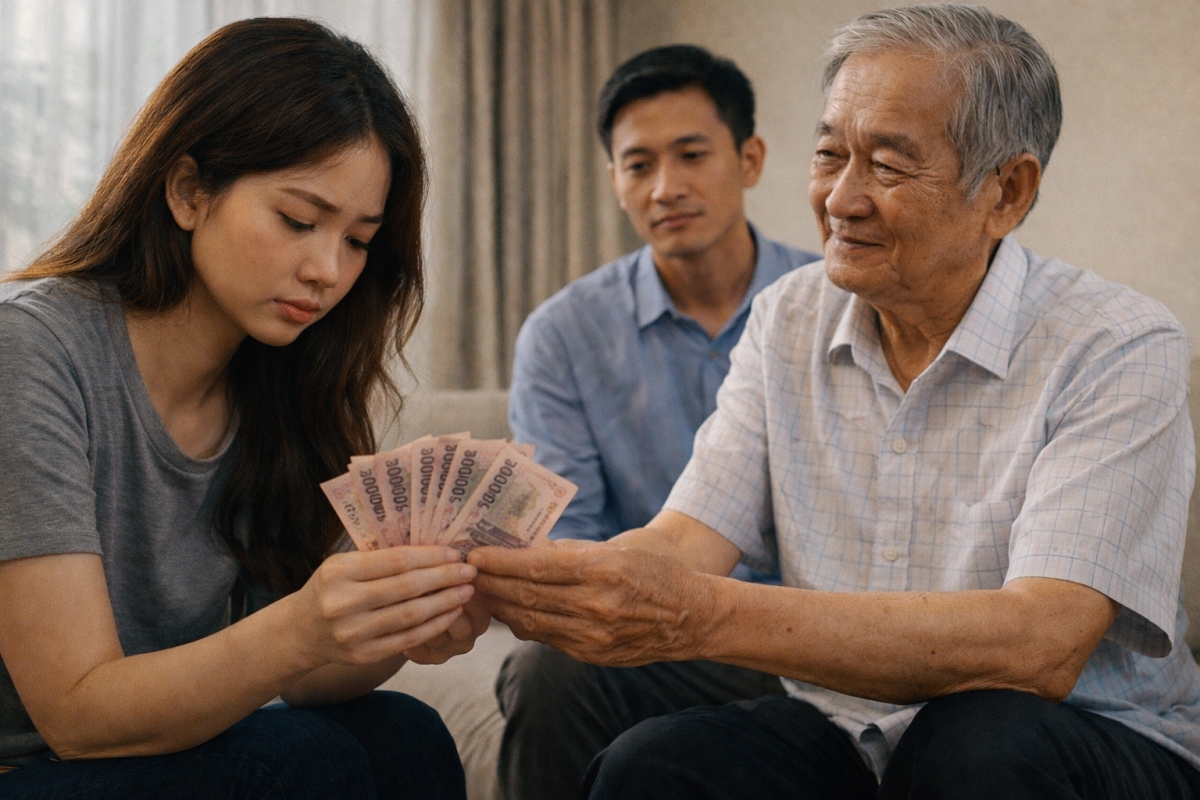 Mỗi lần nhận tiền, tôi vừa mừng cho con, vừa thấy lòng mình nặng trĩu. (ảnh minh hoạ: AI)