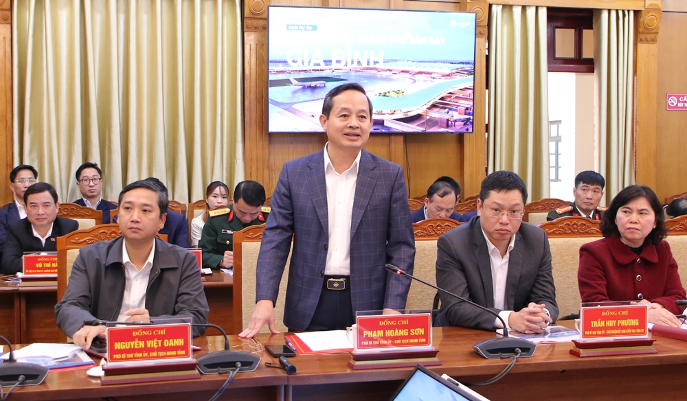 Chủ tịch UBND tỉnh Bắc Ninh Phạm Hoàng Sơn trao đổi tại buổi làm việc