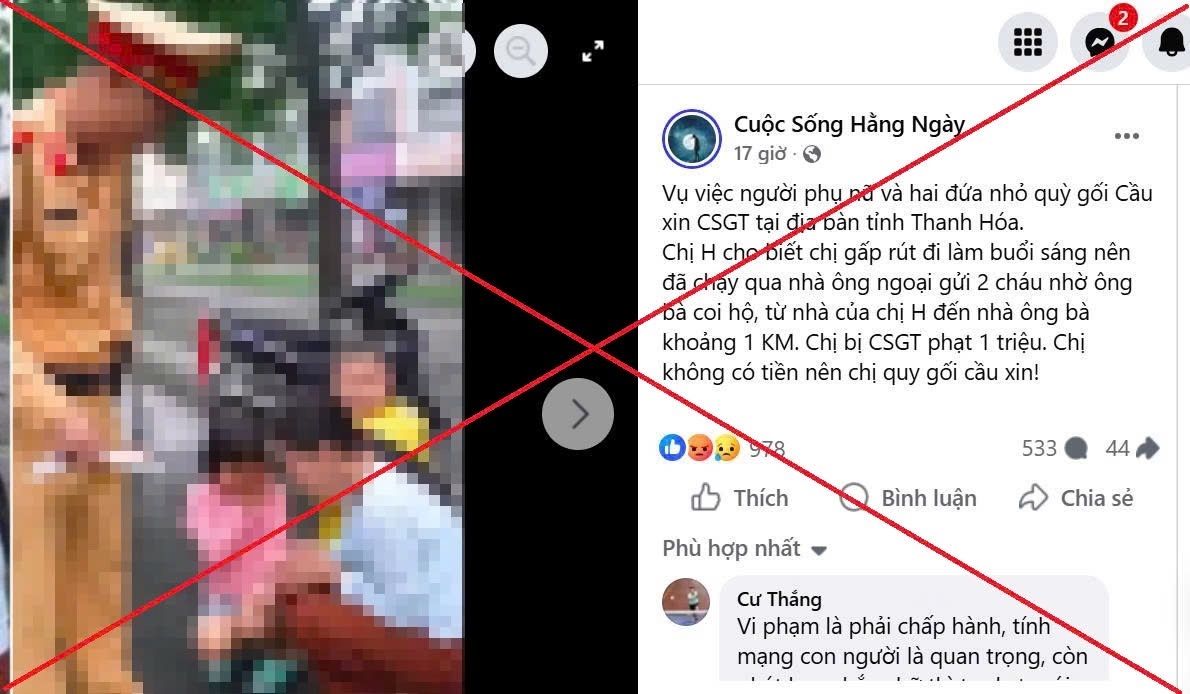Ảnh chụp màn hình tài khoản facebook "Cuộc sống hằng ngày" có hình ảnh và nội dung bịa đặt, vu khống lực lượng CSGT Thanh Hoá.