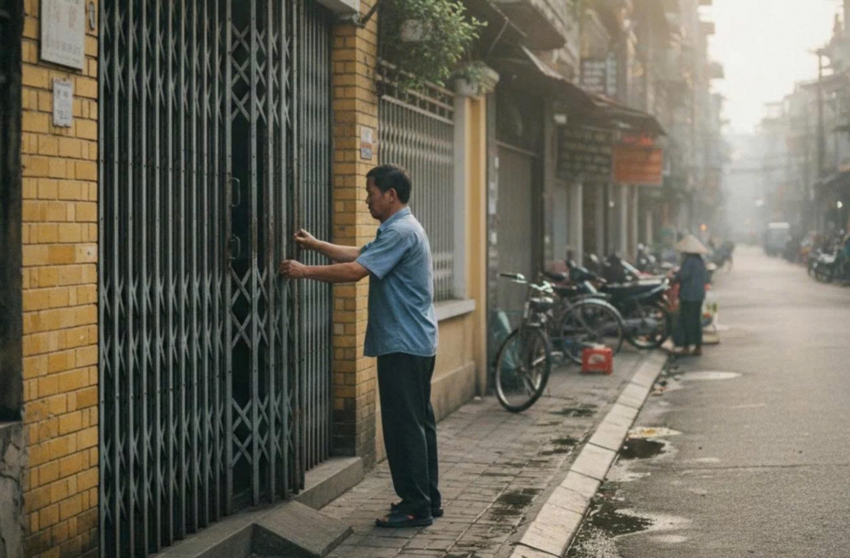 Cánh cửa sắt xếp là hình ảnh quen thuộc của Hà Nội