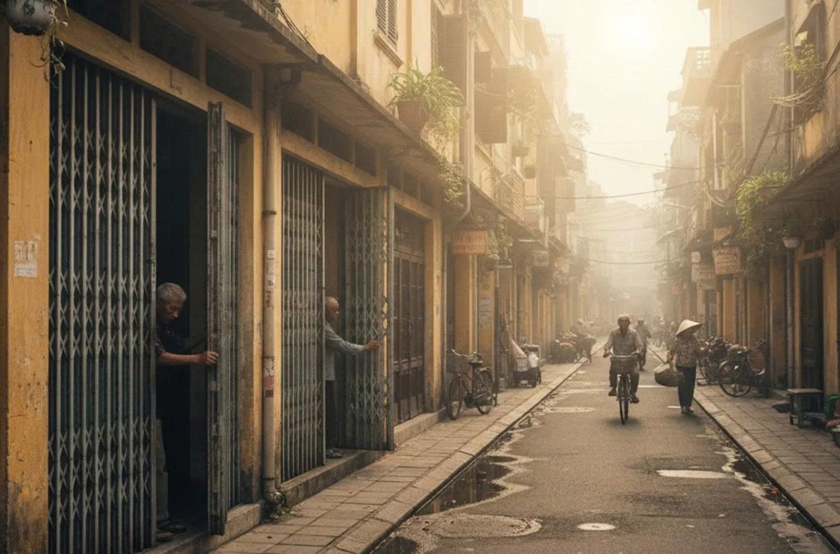 Nhà mở trước, nhà mở sau, không hẹn mà thành nhịp quen của khu phố mỗi sớm.