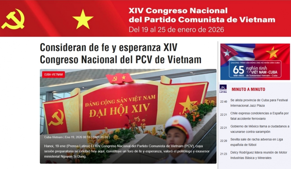 Hãng thông tấn Prensa Latina của Cuba ra mắt chuyên mục “Đại hội đại biểu toàn quốc lần thứ XIV của Đảng Cộng sản Việt Nam”