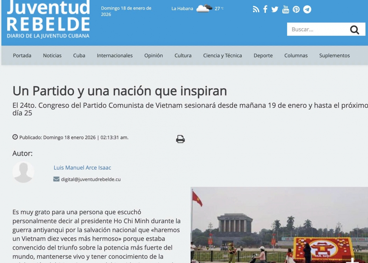 Bài viết trên tờ "Thanh niên quật khởi" của Cuba.