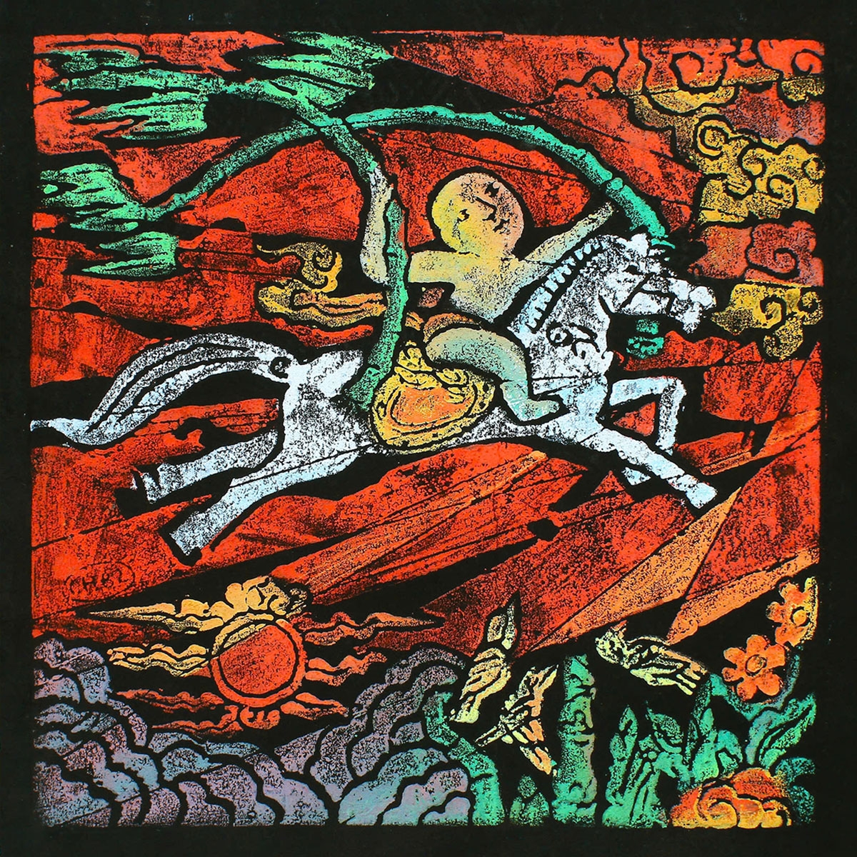 Hình tượng ngựa còn gắn liền với tinh thần anh hùng và ý chí dân tộc quật cường, tiêu biểu là hình ảnh Thánh Gióng trong các tác phẩm của Nguyễn Tư Nghiêm, Ngô Mạnh Lân, Trần Khánh Chương, thể hiện sự kết hợp hài hòa giữa giá trị truyền thống và ngôn ngữ tạo hình hiện đại. (Ảnh: tác phẩm "Gióng" của Trần Khánh Chương)