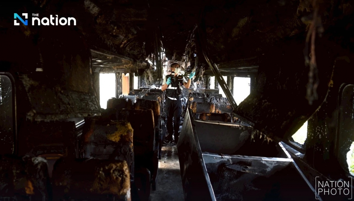 Hiện trường đoàn tàu gặp nạn. Ảnh: The Nation.