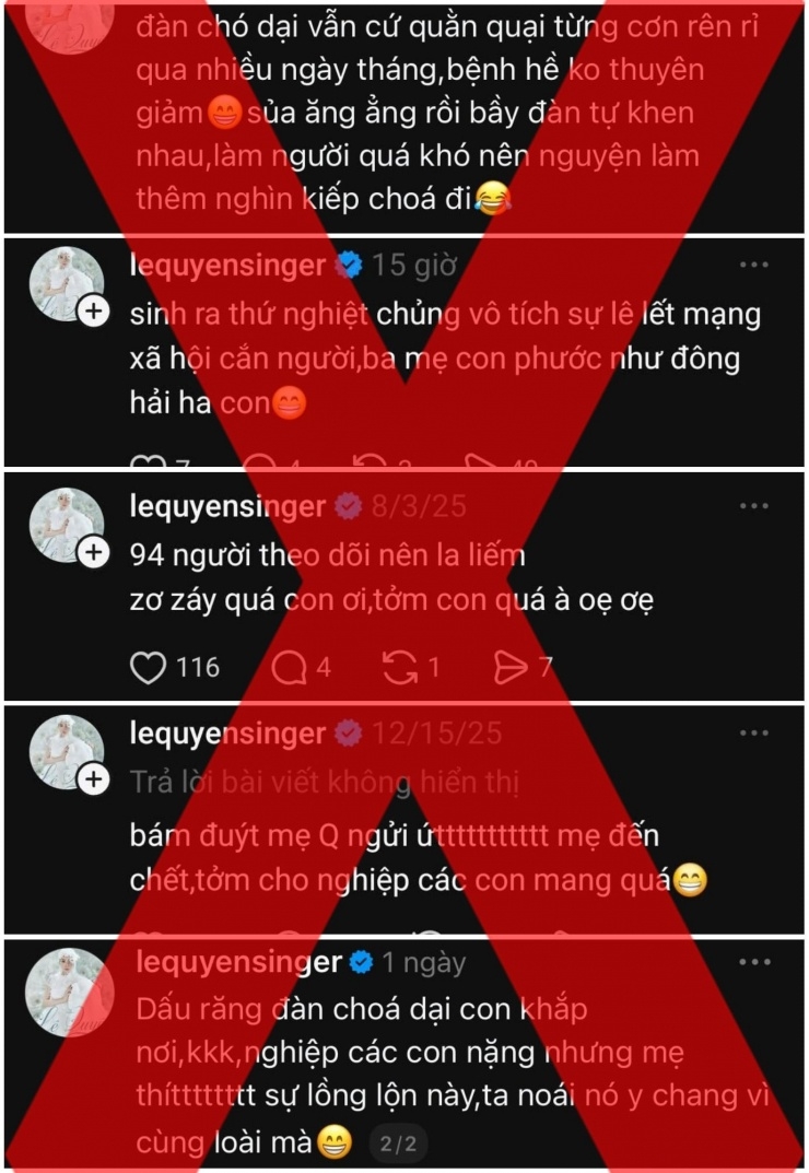 Những phát ngôn "lệch chuẩn" của ca sĩ Lệ Quyên trên mạng xã hội. Ảnh: MXH