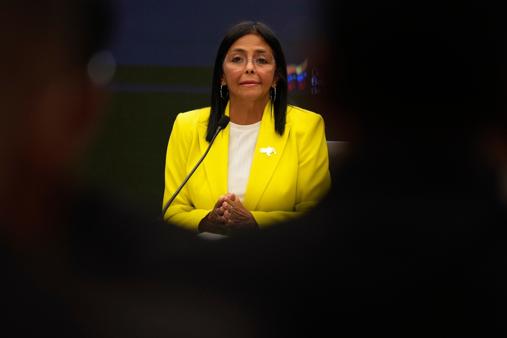 Quyền Tổng thống Venezuela Delcy Rodriguez tổ chức họp báo tại cung điện tổng thống Miraflores ở Caracas, Venezuela ngày 10/3/2025. Ảnh minh họa: AP