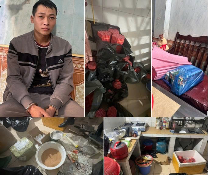  Đối tượng Đoàn Sỹ Duy và tang vật bị bắt giữ (Ảnh: Công an Hải Phòng)