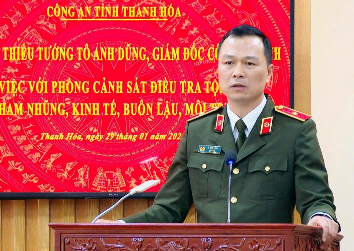 Thiếu tướng Tô Anh Dũng, Giám đốc Công an tỉnh Thanh Hóa phát biểu chỉ đạo tại buổi làm việc.