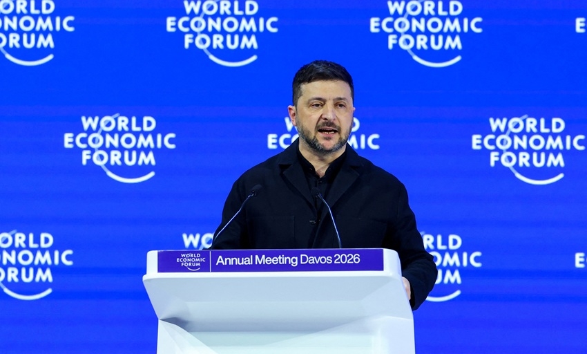 Tổng thống Ukraine Zelensky phát biểu tại Diễn đàn Kinh tế Thế giới ở Davos, Thụy Sỹ. Ảnh: Reuters