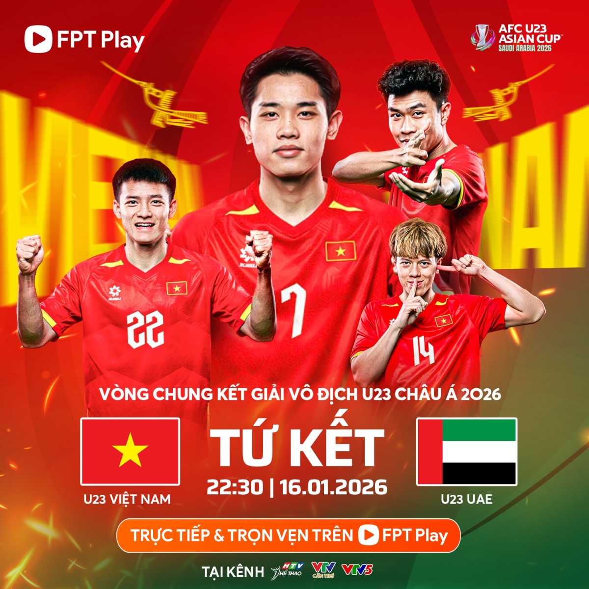 U23 Việt Nam so tài với U23 UAE vào lúc 22h30 hôm nay 16/1.