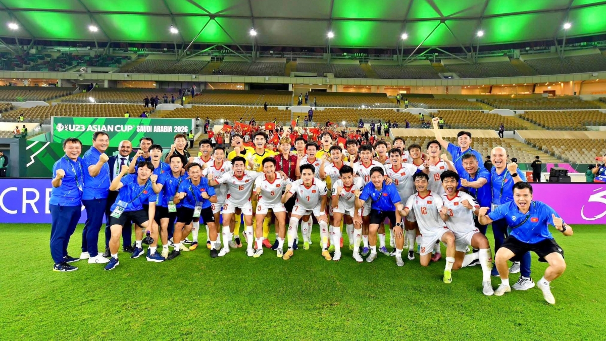U23 Việt Nam xuất sắc giành vé vào tứ kết U23 châu Á 2026 với thành tích toàn thắng ở vòng bảng. (Ảnh: VFF)