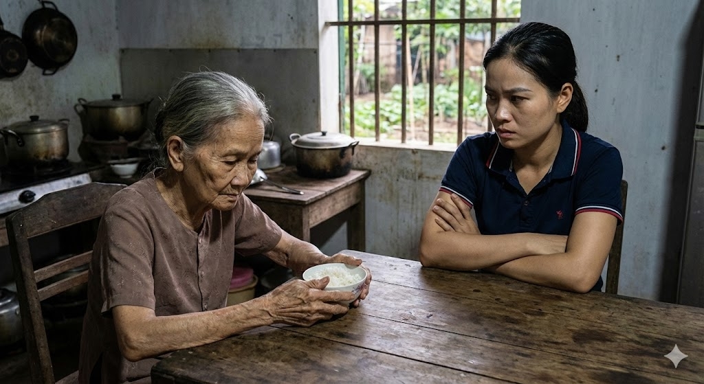 Mỗi lần về nhìn mẹ già bị chị dâu đối xử tệ bạc, lòng tôi lại quặn thắt (Ảnh minh họa, AI)