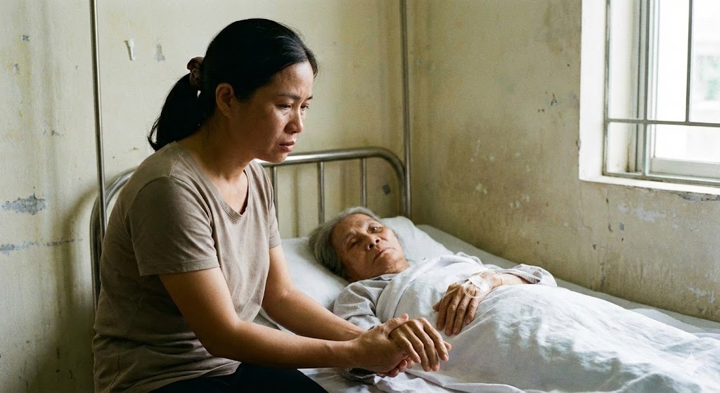 Khi mẹ già yếu, ốm đau, 2 anh trai lại đùn đẩy trách nhiệm (Ảnh minh họa. Nguồn: AI)