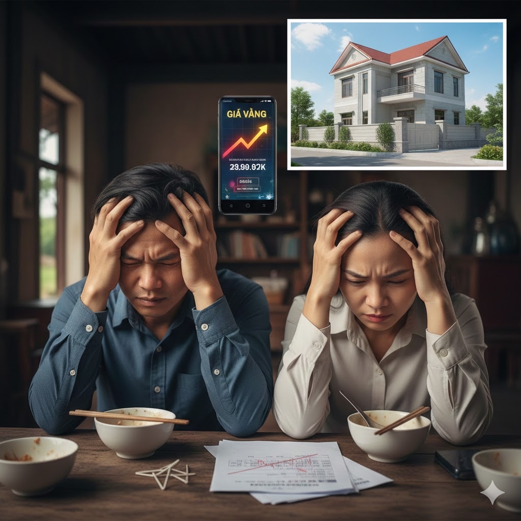 Vợ chồng tôi đau đầu vì vay quá nhiều tiền xây nhà (Ảnh minh họa, nguồn: AI)