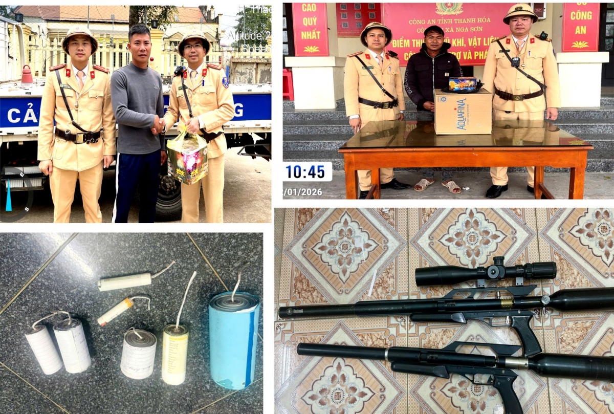 Cảnh sát giao thông tiếp nhận số vũ khí và pháo do nhân dân giao nộp