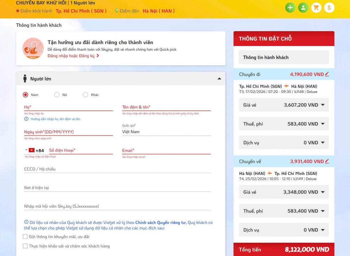 Giá vé máy bay chặng TPHCM -  Hà Nội dịp tết ở mức rất cao